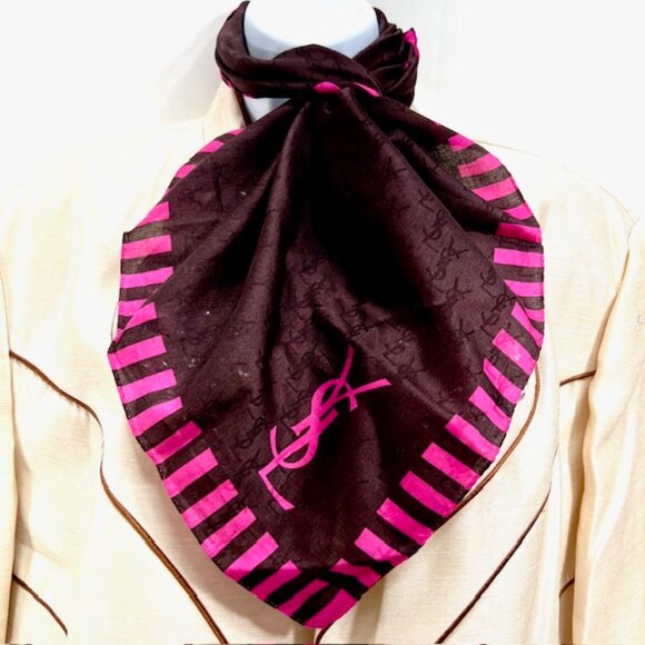 Yves Saint Laurent Mini Scarf/Handkerchief  cotton silk/silk 23"  brown pink (19 - Picture 3 of 7